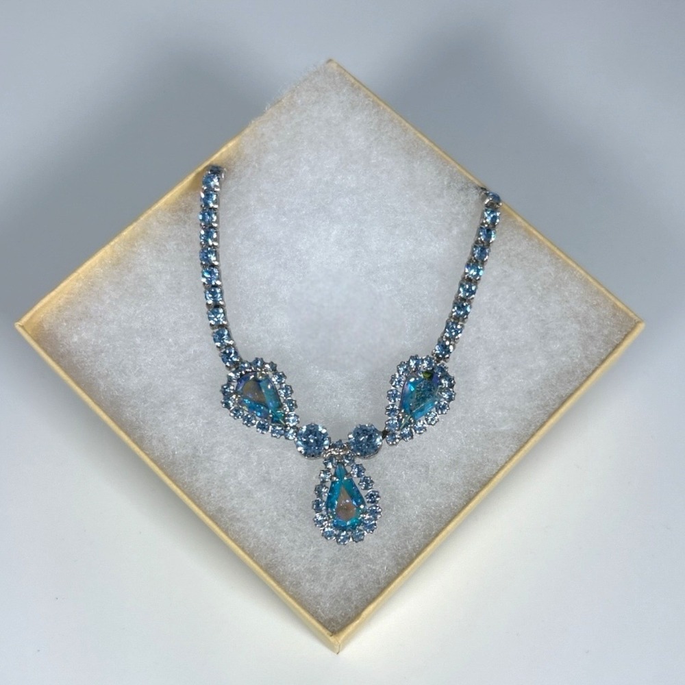 Weiss Vintage Rhinestone Choker Necklace Ice Blue AB Prong Set Statement